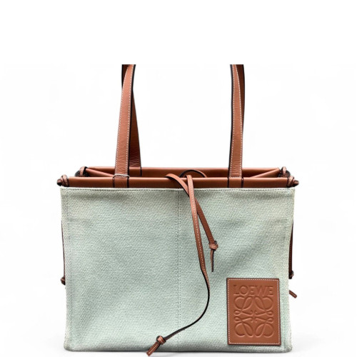 Loewe Tote Bag Canvas Calfskin Beige Brown