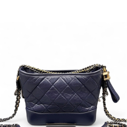 Chanel Quilted Small Gabrielle Hobo Calfskin Dark Blue