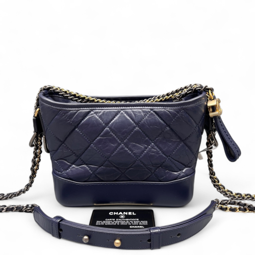 Chanel Quilted Small Gabrielle Hobo Calfskin Dark Blue