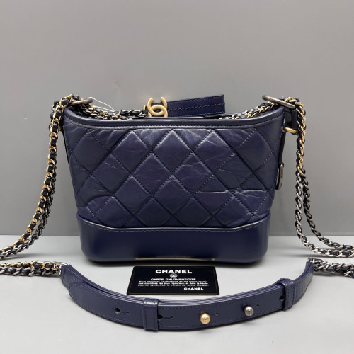 Chanel Quilted Small Gabrielle Hobo Calfskin Dark Blue