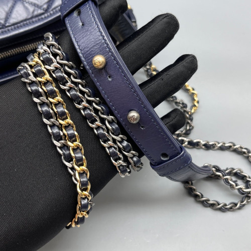 Chanel Quilted Small Gabrielle Hobo Calfskin Dark Blue