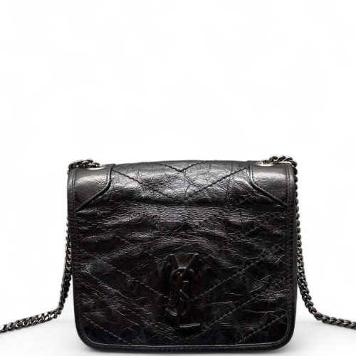 Yves Saint Laurent Niki Chain Wallet Calfskin Pull Up Leather Black
