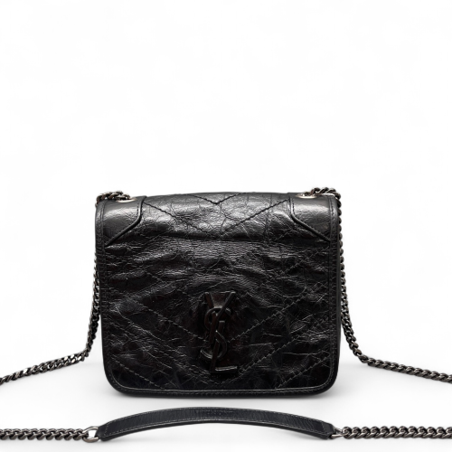 Yves Saint Laurent Niki Chain Wallet Calfskin Pull Up Leather Black