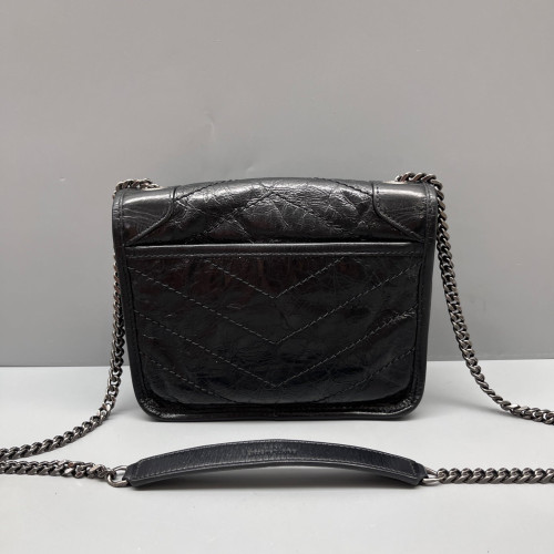 Yves Saint Laurent Niki Chain Wallet Calfskin Pull Up Leather Black
