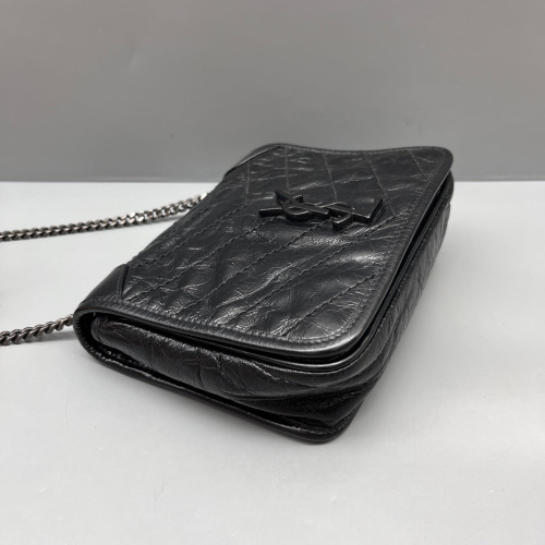 Yves Saint Laurent Niki Chain Wallet Calfskin Pull Up Leather Black