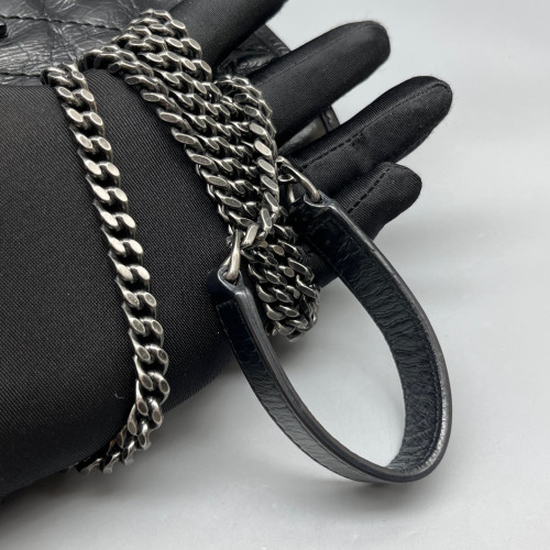 Yves Saint Laurent Niki Chain Wallet Calfskin Pull Up Leather Black