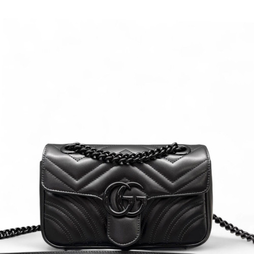 Gucci Chevron Mini GG Marmont Calfskin Black