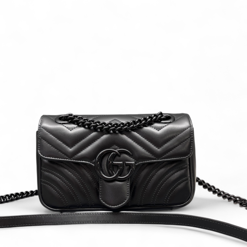 Gucci Chevron Mini GG Marmont Calfskin Black