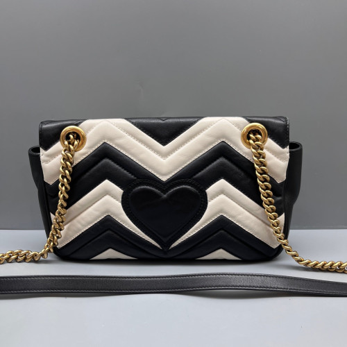 Gucci Chevron Small GG Marmont Calfskin Black White