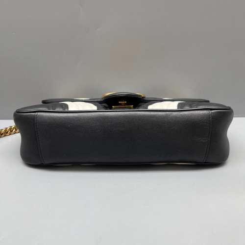 Gucci Chevron Small GG Marmont Calfskin Black White