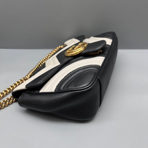 Gucci Chevron Small GG Marmont Calfskin Black White
