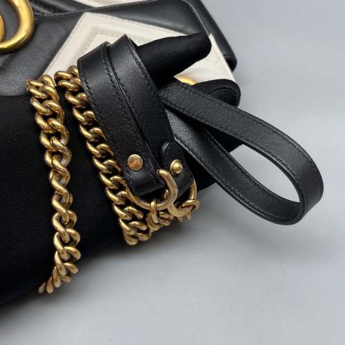 Gucci Chevron Small GG Marmont Calfskin Black White