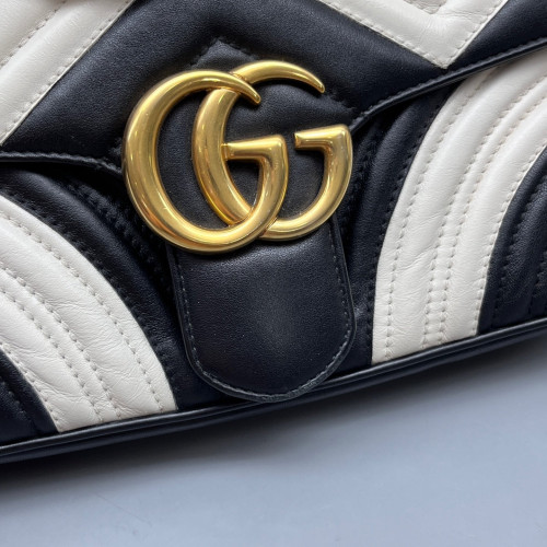 Gucci Chevron Small GG Marmont Calfskin Black White