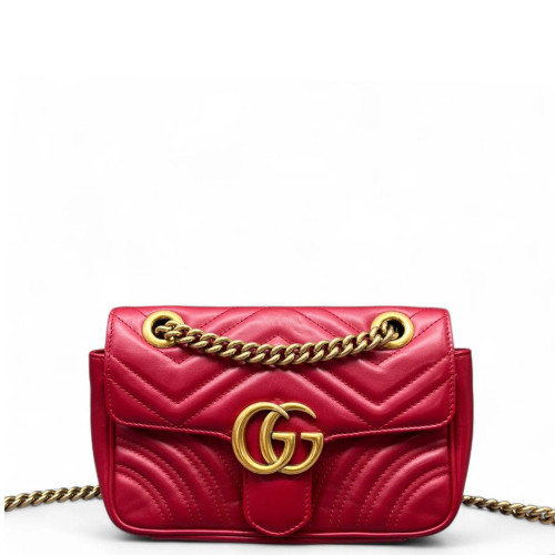 Gucci Chevron Mini GG Marmont Calfskin Red Gucci Chevron Mini GG Marmont Calfskin Red