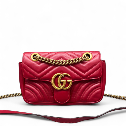 Gucci Chevron Mini GG Marmont Calfskin Red Gucci Chevron Mini GG Marmont Calfskin Red