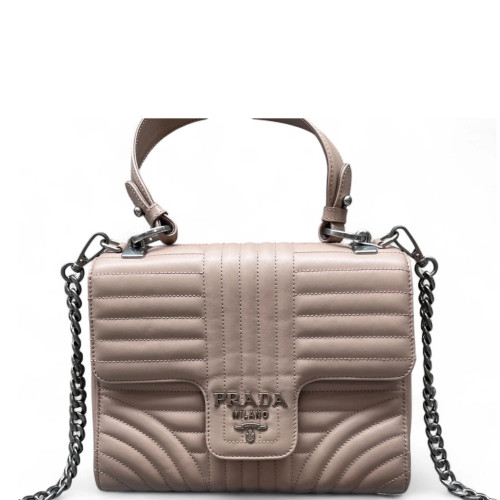 Prada Diagramme Medium Chain Flap Shoulder Bag Calfskin Natural Tan