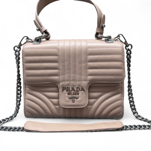 Prada Diagramme Medium Chain Flap Shoulder Bag Calfskin Natural Tan