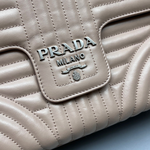 Prada Diagramme Medium Chain Flap Shoulder Bag Calfskin Natural Tan