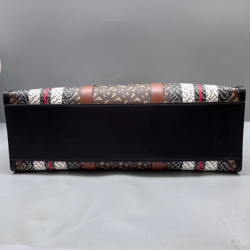 Burberry Large Stripe Book Tote Monogram Calfskin Brown Black White