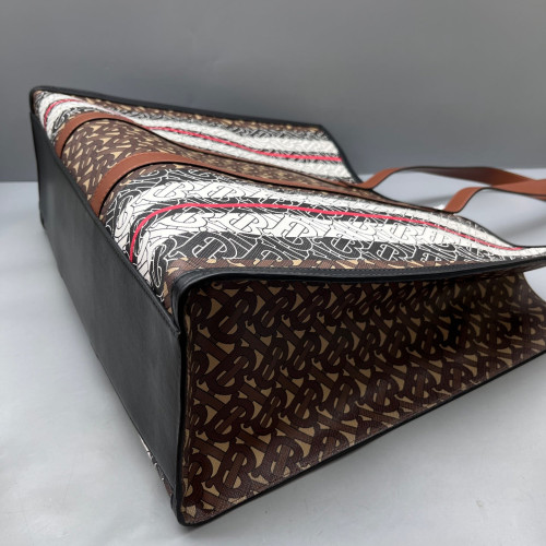 Burberry Large Stripe Book Tote Monogram Calfskin Brown Black White