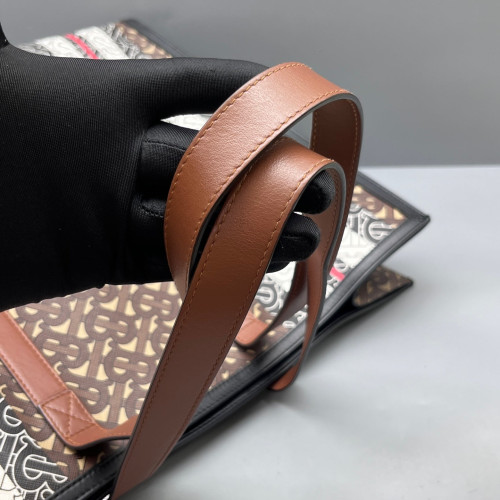 Burberry Large Stripe Book Tote Monogram Calfskin Brown Black White