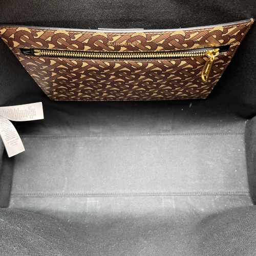 Burberry Large Stripe Book Tote Monogram Calfskin Brown Black White