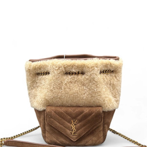 Yves Saint Laurent Bucket Shearling Lambskin Brown Beige