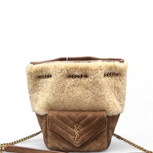 Yves Saint Laurent Bucket Shearling Lambskin Brown Beige