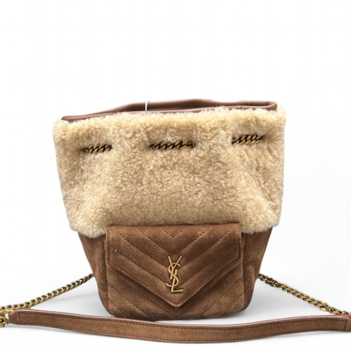 Yves Saint Laurent Bucket Shearling Lambskin Brown Beige