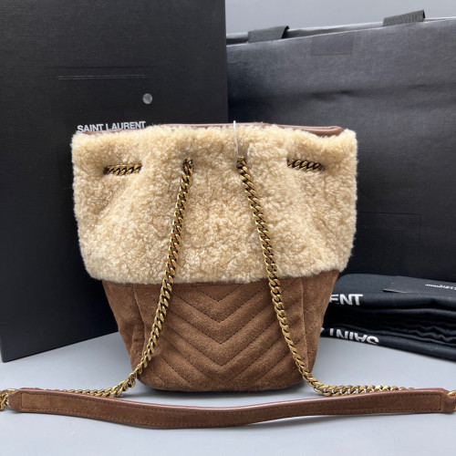 Yves Saint Laurent Bucket Shearling Lambskin Brown Beige