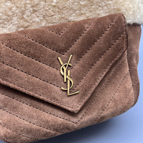 Yves Saint Laurent Bucket Shearling Lambskin Brown Beige