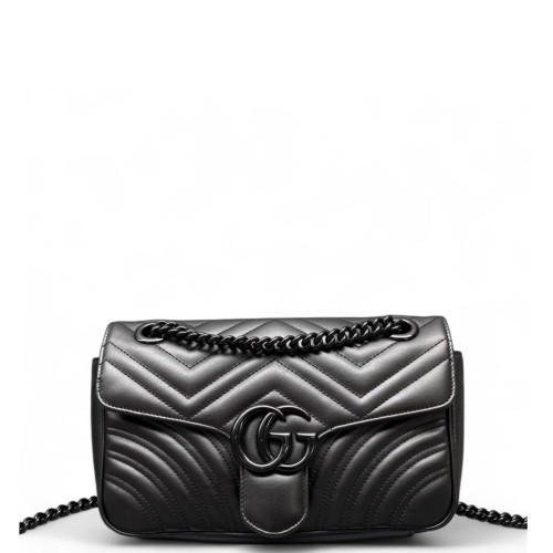 Gucci Chevron Small GG Marmont Calfskin Black