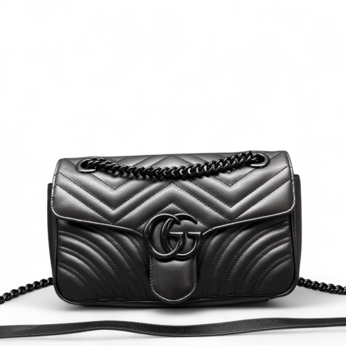 Gucci Chevron Small GG Marmont Calfskin Black
