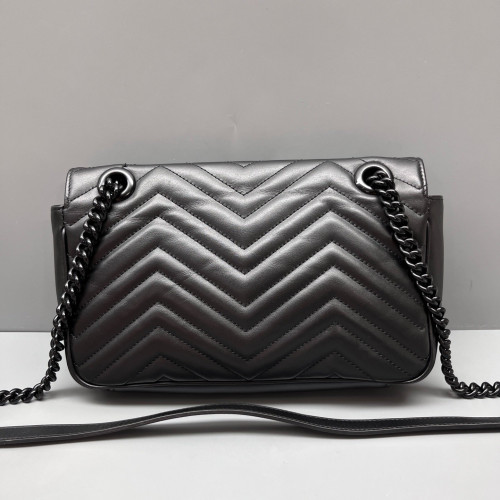 Gucci Chevron Small GG Marmont Calfskin Black