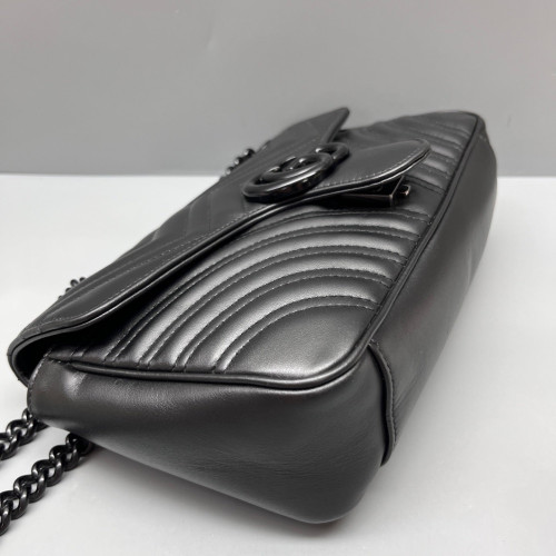 Gucci Chevron Small GG Marmont Calfskin Black