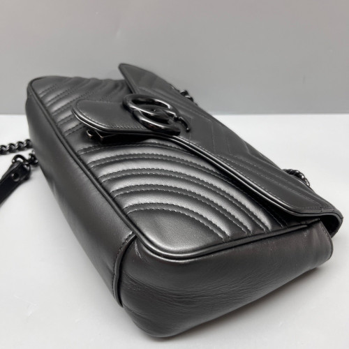 Gucci Chevron Small GG Marmont Calfskin Black