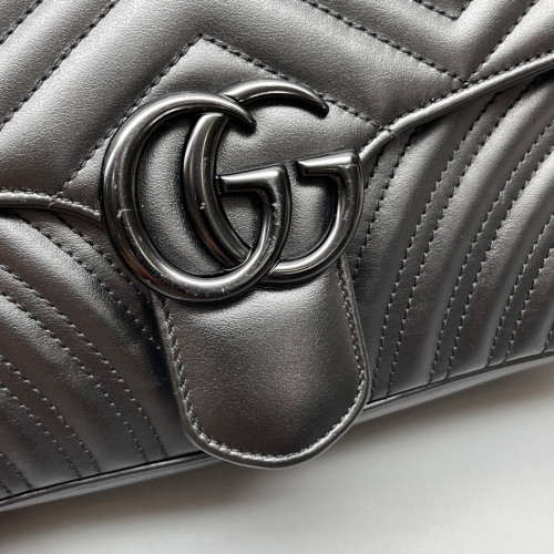 Gucci Chevron Small GG Marmont Calfskin Black