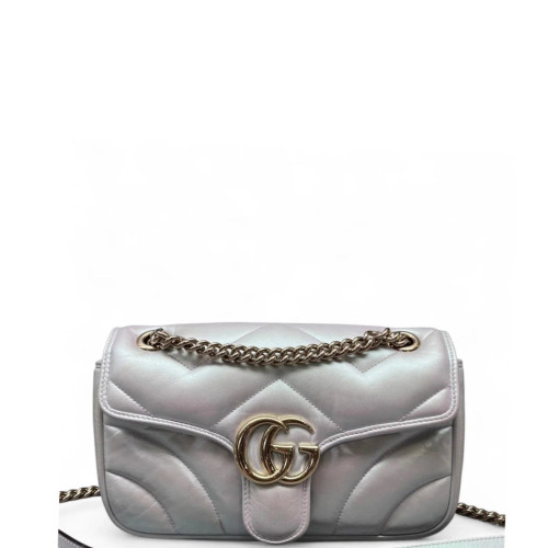 Gucci Chevron Mini GG Marmont Calfskin Silver