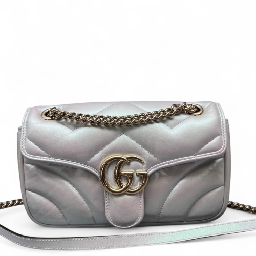 Gucci Chevron Mini GG Marmont Calfskin Silver