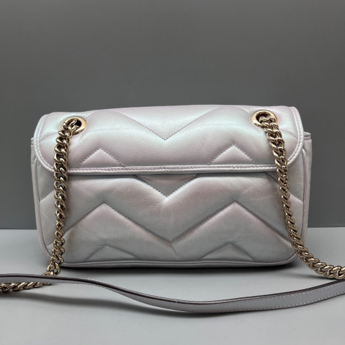 Gucci Chevron Mini GG Marmont Calfskin Silver