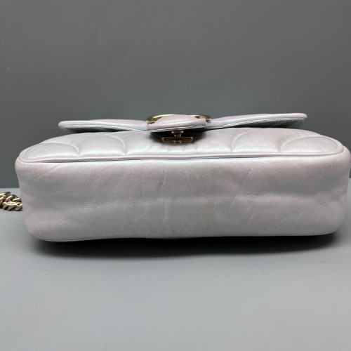 Gucci Chevron Mini GG Marmont Calfskin Silver