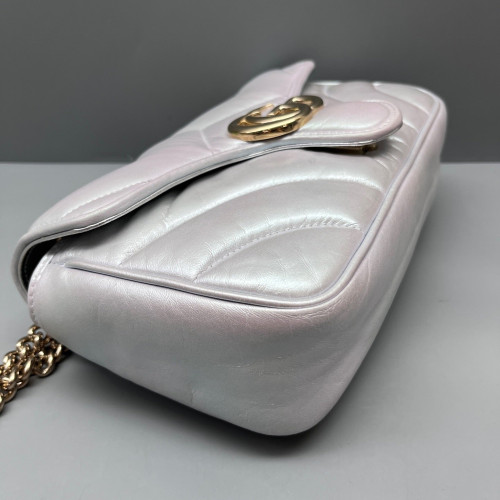 Gucci Chevron Mini GG Marmont Calfskin Silver