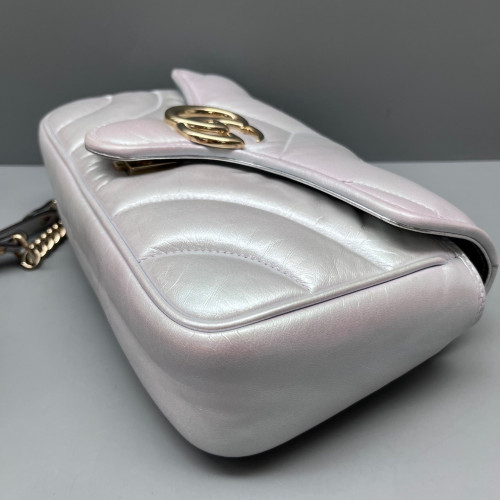 Gucci Chevron Mini GG Marmont Calfskin Silver