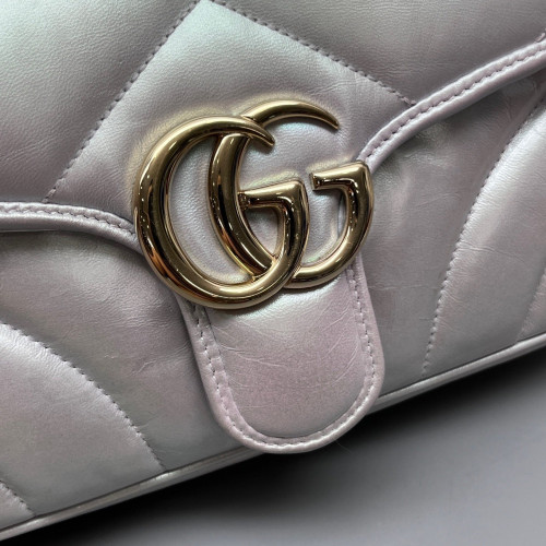 Gucci Chevron Mini GG Marmont Calfskin Silver
