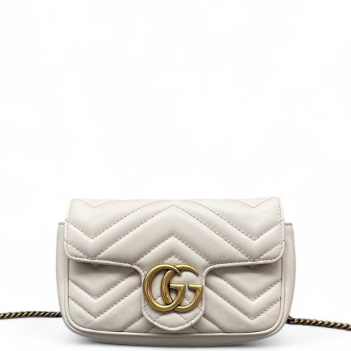 Gucci Chevron Super Mini GG Marmont Calfskin White