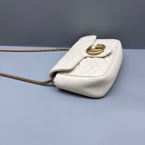 Gucci Chevron Super Mini GG Marmont Calfskin White