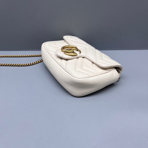 Gucci Chevron Super Mini GG Marmont Calfskin White
