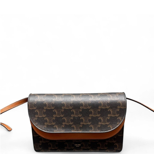 Celine Wallet On Strap Triomphe Brown Black Celine Wallet On Strap Triomphe Brown Black