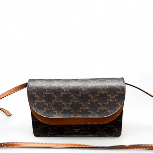 Celine Wallet On Strap Triomphe Brown Black Celine Wallet On Strap Triomphe Brown Black
