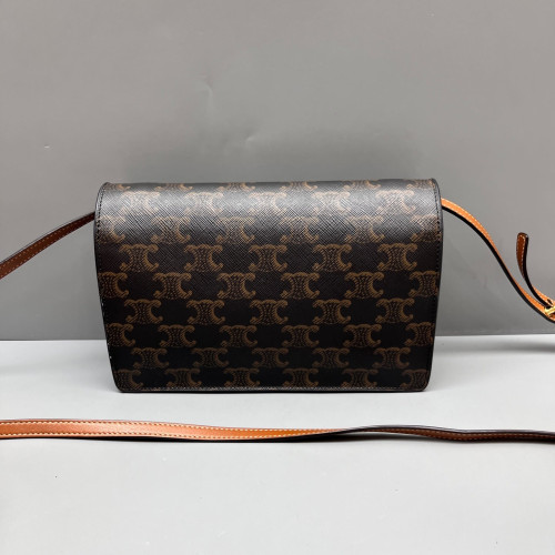 Celine Wallet On Strap Triomphe Brown Black Celine Wallet On Strap Triomphe Brown Black